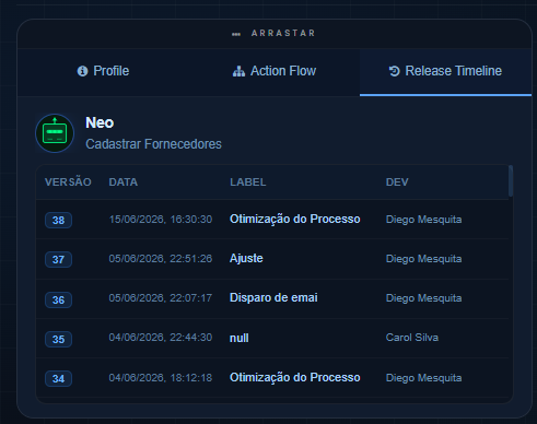 Card do agente com a versão publicada (release).