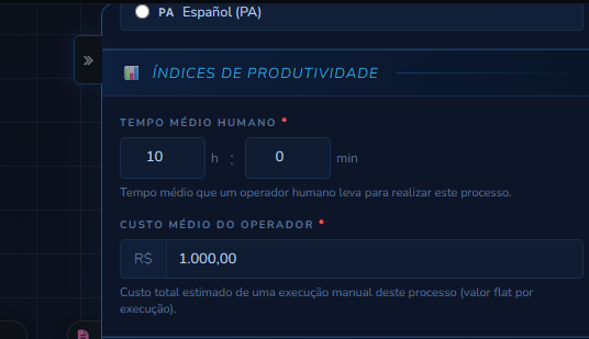 Campos Tempo Médio Humano e Custo Médio do Operador