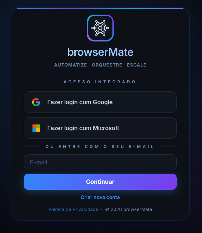 Tela de login do browserMate
